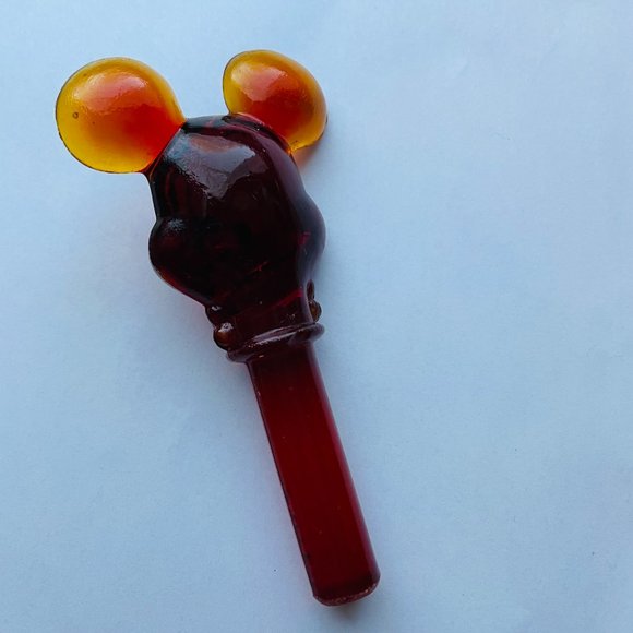 Vintage Disney Amberina Red Glass Mickey Mouse Bottle Stopper 4” Collectible - Picture 4 of 9